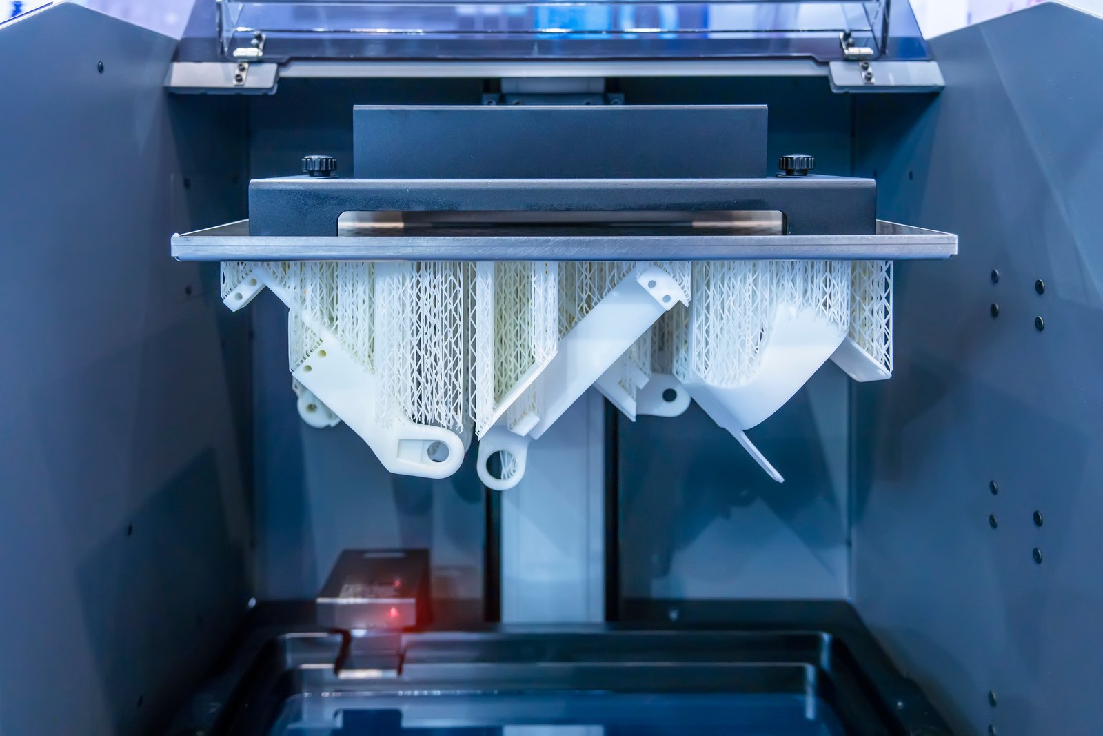 Resin parts printing inside an SLA stereolithography machine